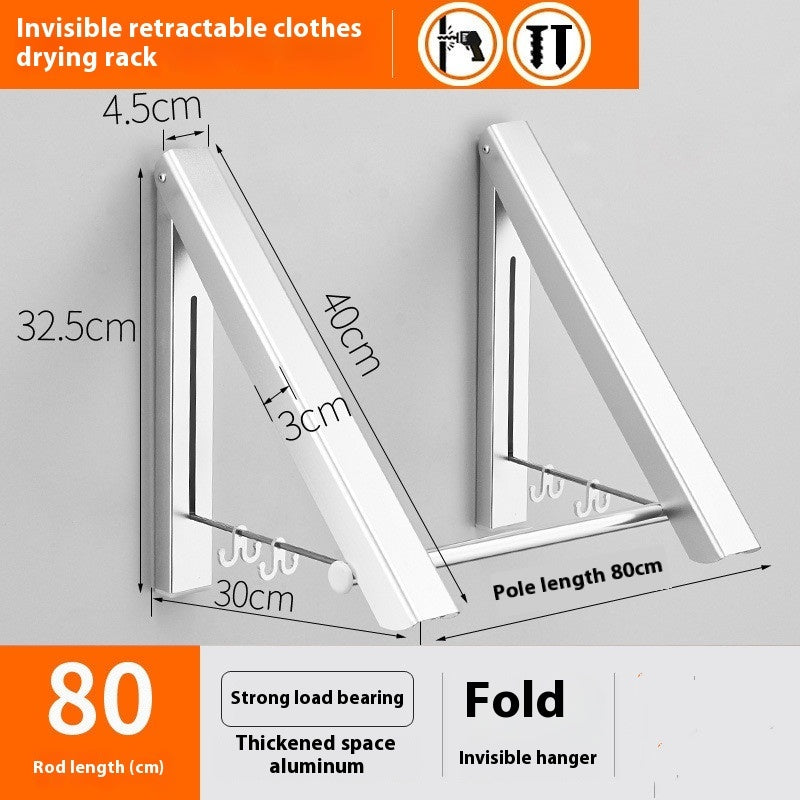 Punch-free Space Aluminum Foldable Invisible Folding Retractable Wall Hanger for Waterproof Hanging Underwear Coat Hanger