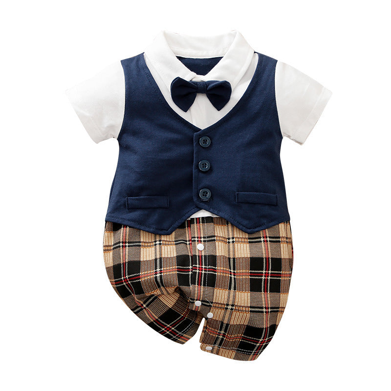 Baby Bodysuit Short Sleeve Baby Full Moon Clothing Newborn Thin Gentleman Romper Creeper