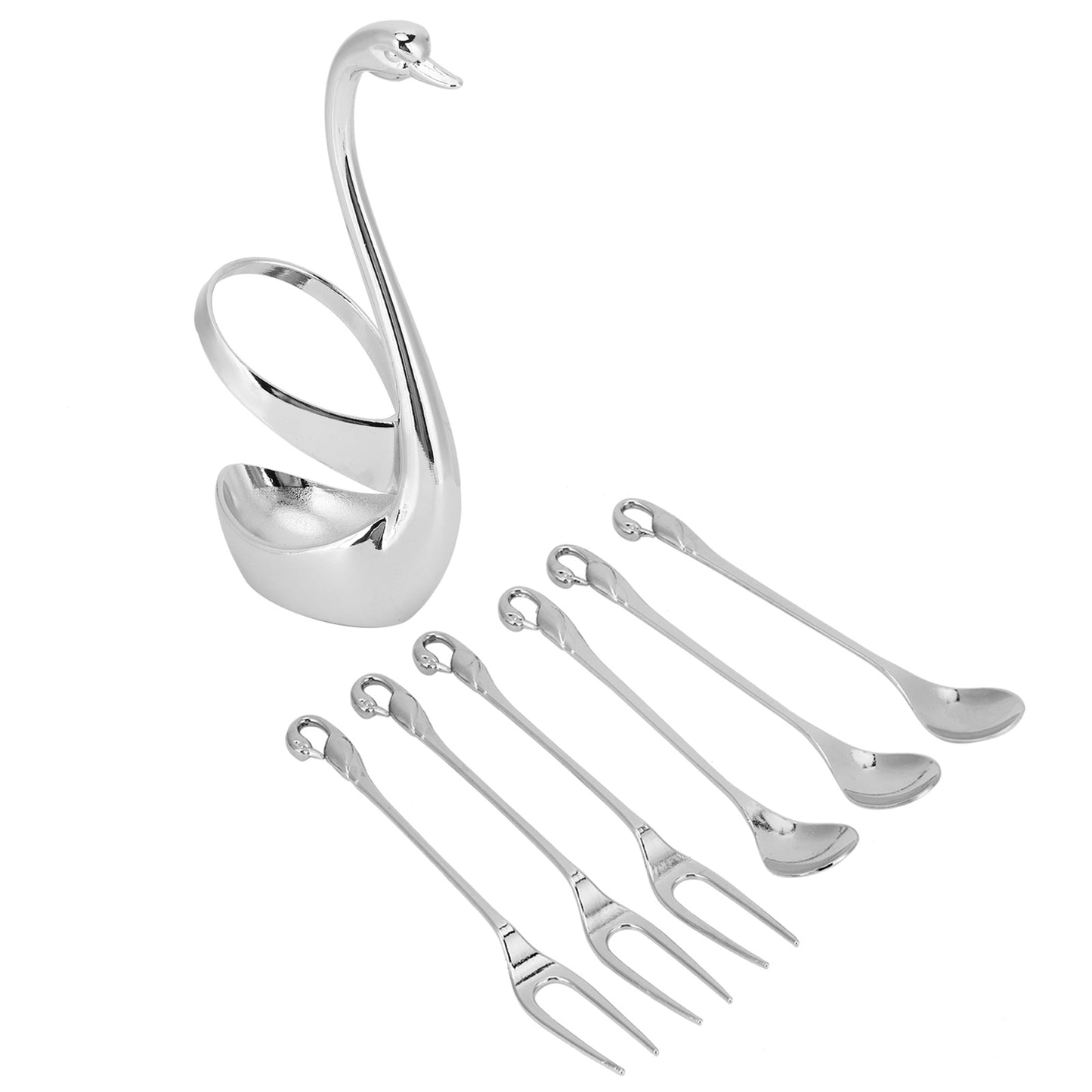 7Pcs/Set Zinc Alloy Dinnerware Swan Holder Tableware with 3 Spoons 3 Forks Home Decoration