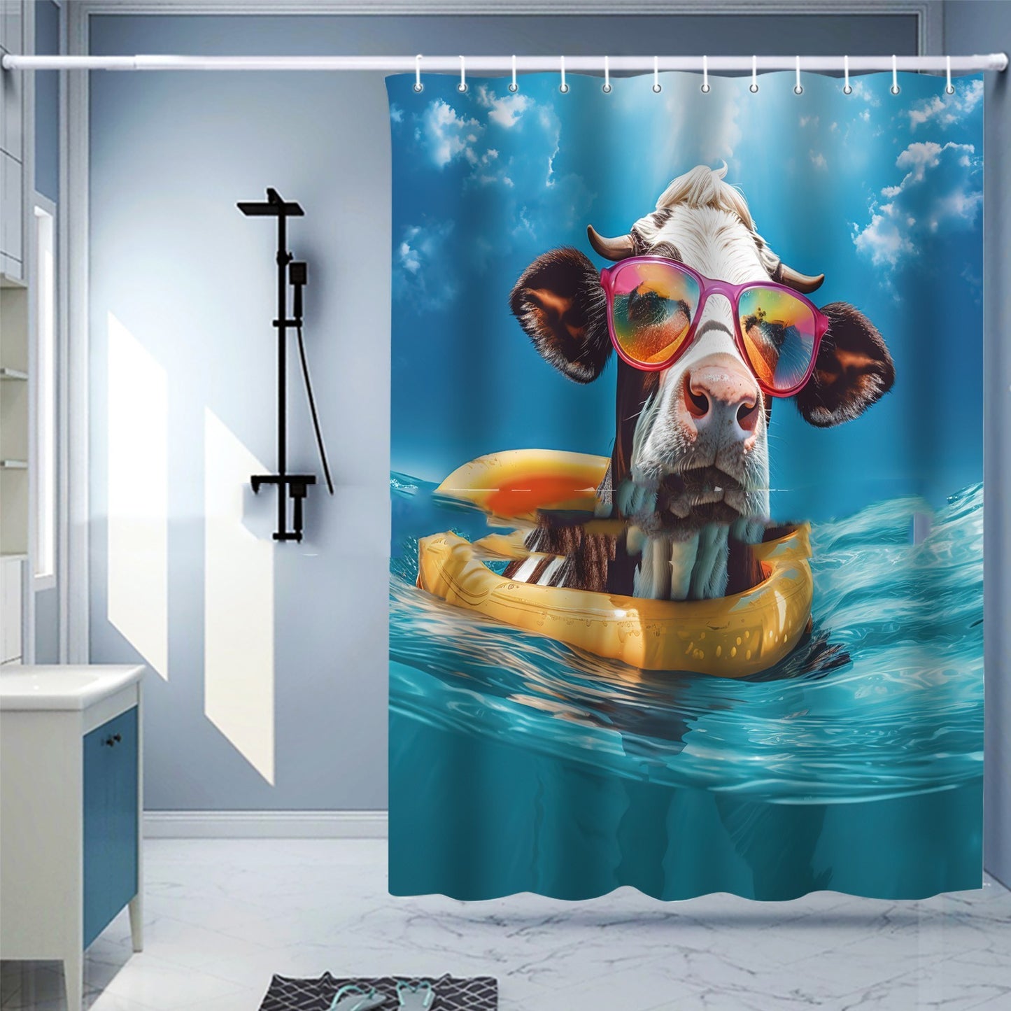 Waterproof Shower Curtain Digital Printing Punch-free