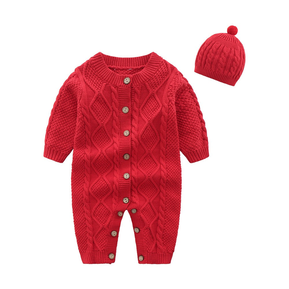 Baby Sweater Fried Dough Twist Knitting Romper Baby One-Piece Sweater Newborn Sweater Knitting Crawling Suit