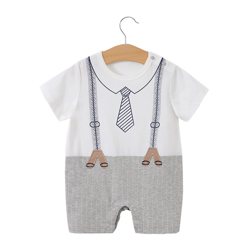 Baby Bodysuit Short Sleeve Baby Full Moon Clothing Newborn Thin Gentleman Romper Creeper