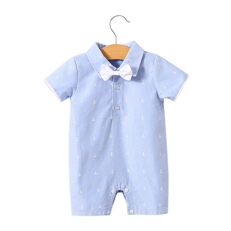 Baby Bodysuit Short Sleeve Baby Full Moon Clothing Newborn Thin Gentleman Romper Creeper