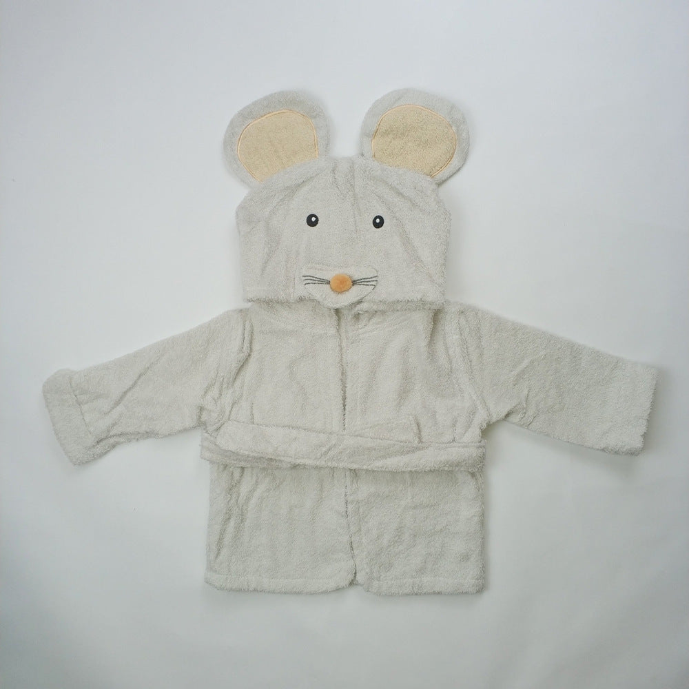 Children's Cardigan Hooded Animal Bathrobe Baby Home Clothes Cotton Towel Material Baby Absorbent Bath Towel