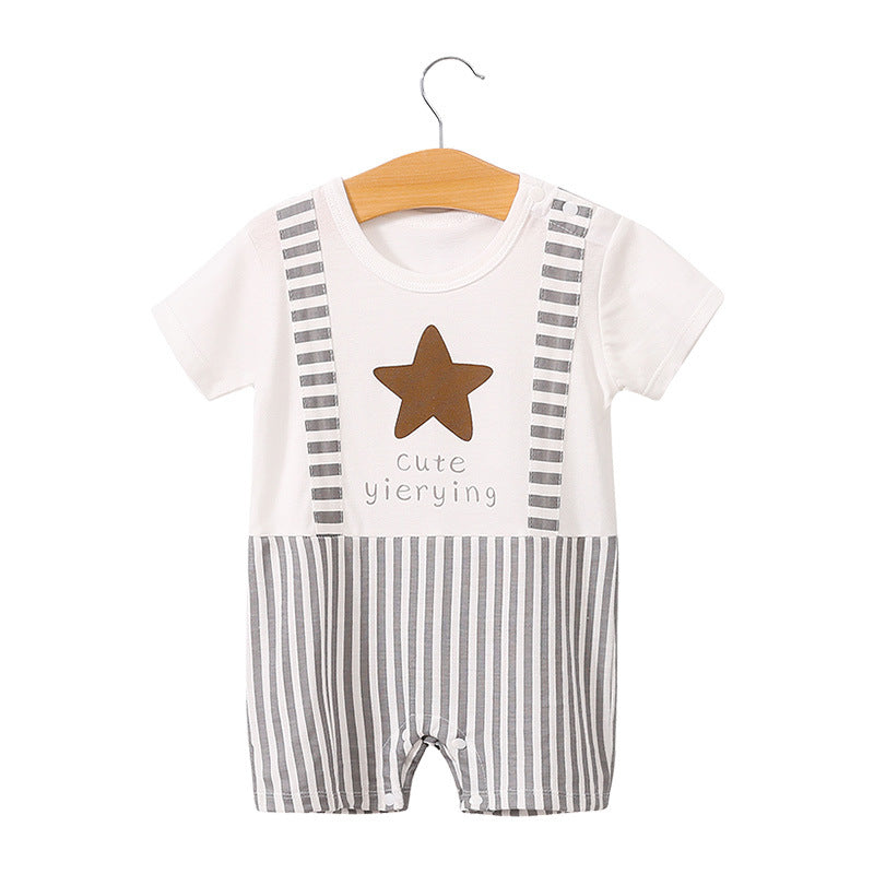 Baby Bodysuit Summer Short Sleeve Baby Full Moon Clothing Newborn Thin Gentleman Romper Creeper