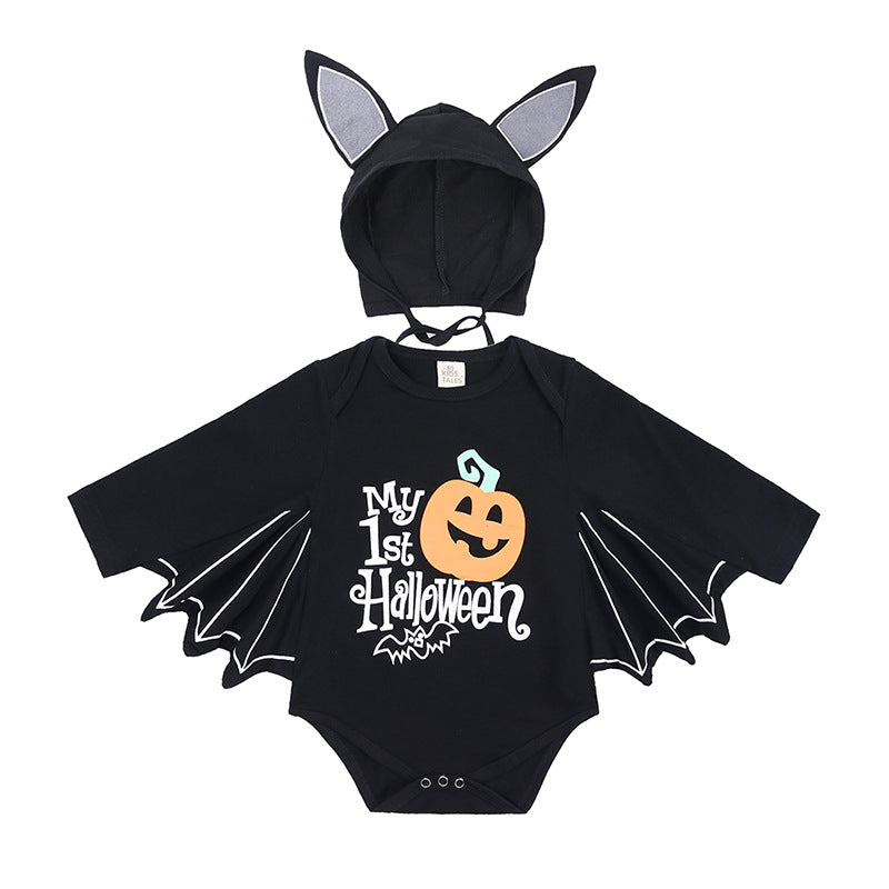 New baby Halloween long-sleeved jumpsuit pumpkin alphabet Halloween baby jumpsuit triangle romper