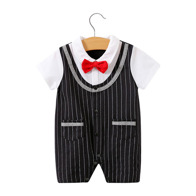 Baby Bodysuit Short Sleeve Baby Full Moon Clothing Newborn Thin Gentleman Romper Creeper