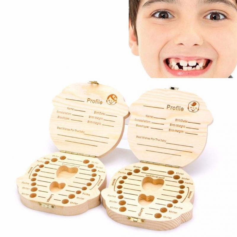 Wooden baby milk teeth box