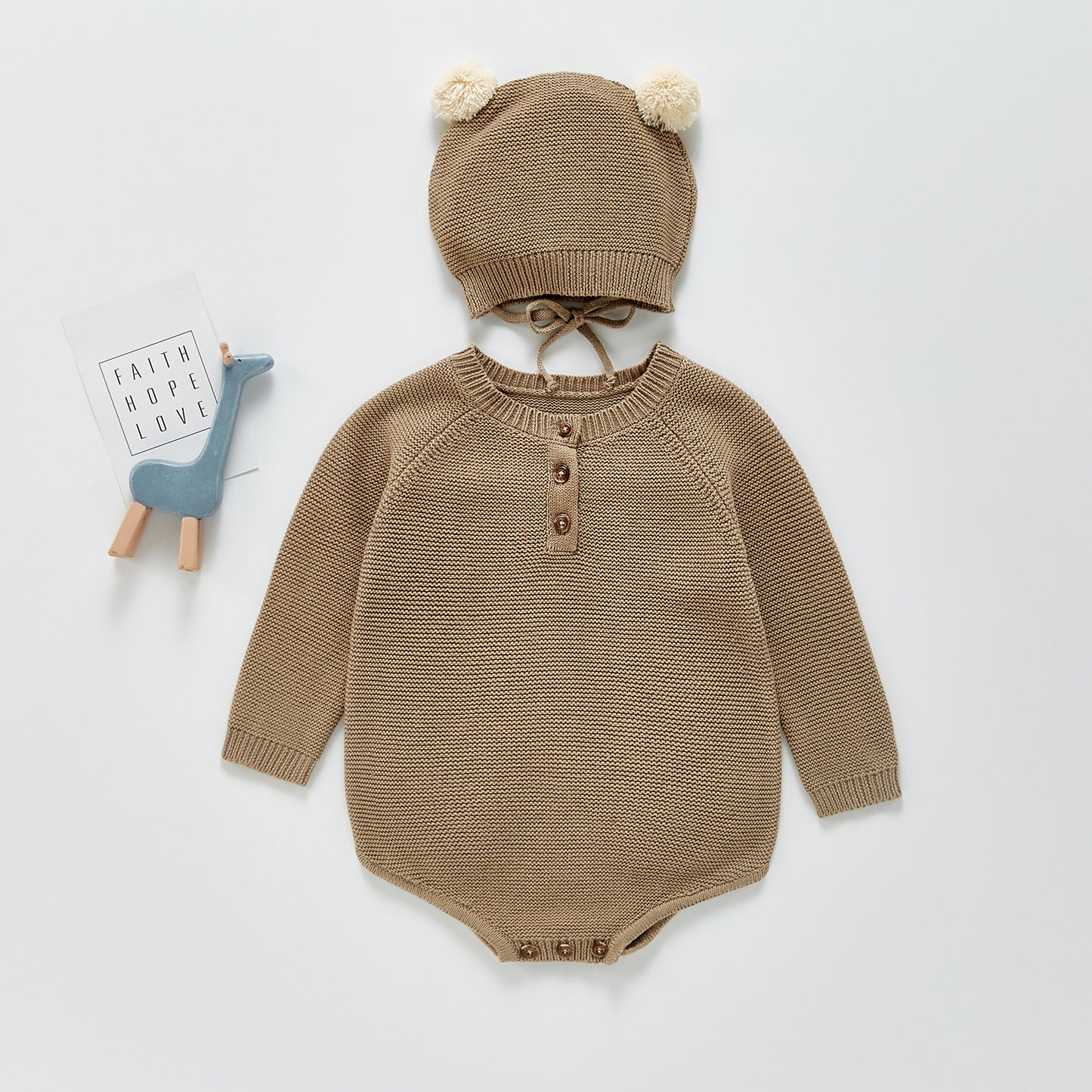 Newborn Baby Autumn Knitted Jumpsuit Baby Cute Little Hat Bag Fart Romper Sweater