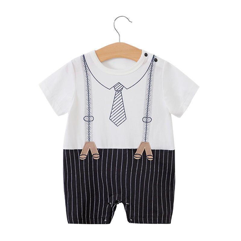 Baby Bodysuit Short Sleeve Baby Full Moon Clothing Newborn Thin Gentleman Romper Creeper