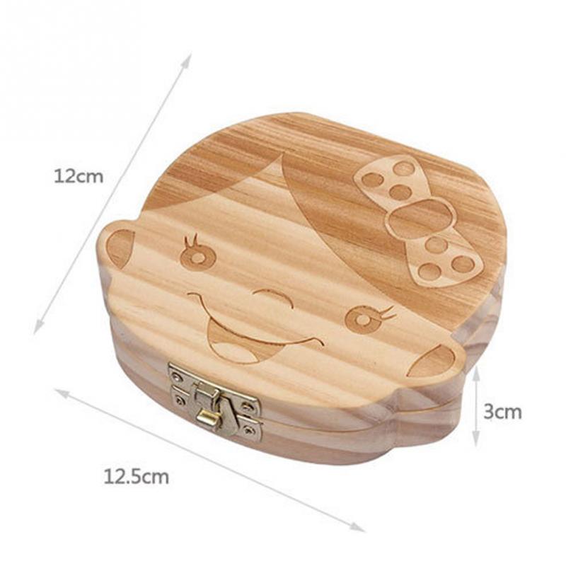 Lovely Girl /Boy Image Wooden Baby Milk Teeth Box Baby Souvenirs Fetal Hair Tooth Collection Save Box Recording Baby Growth