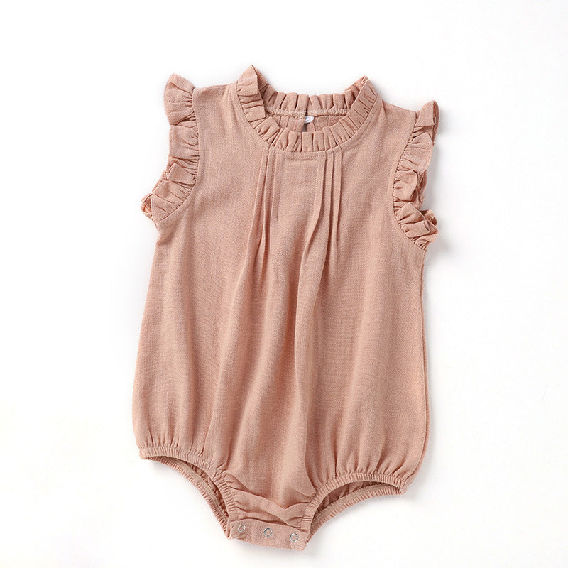 Baby Onesie New Solid Color Romper Linen Breathable Romper Girl Baby Clothes