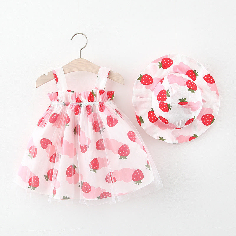 Summer New Baby Girl Small Fresh Fruit Skirt 1-4 Years Old Baby Suspender Skirt With Hat