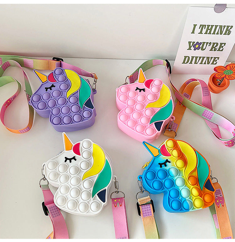 Children's Silicone Bag New Unicorn Bubble Silicone Bag Rodent Press Messenger Cute Mini Coin Key Case