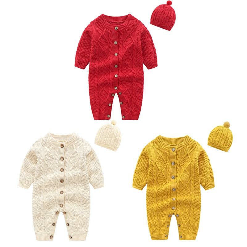 Baby Sweater Fried Dough Twist Knitting Romper Baby One-Piece Sweater Newborn Sweater Knitting Crawling Suit