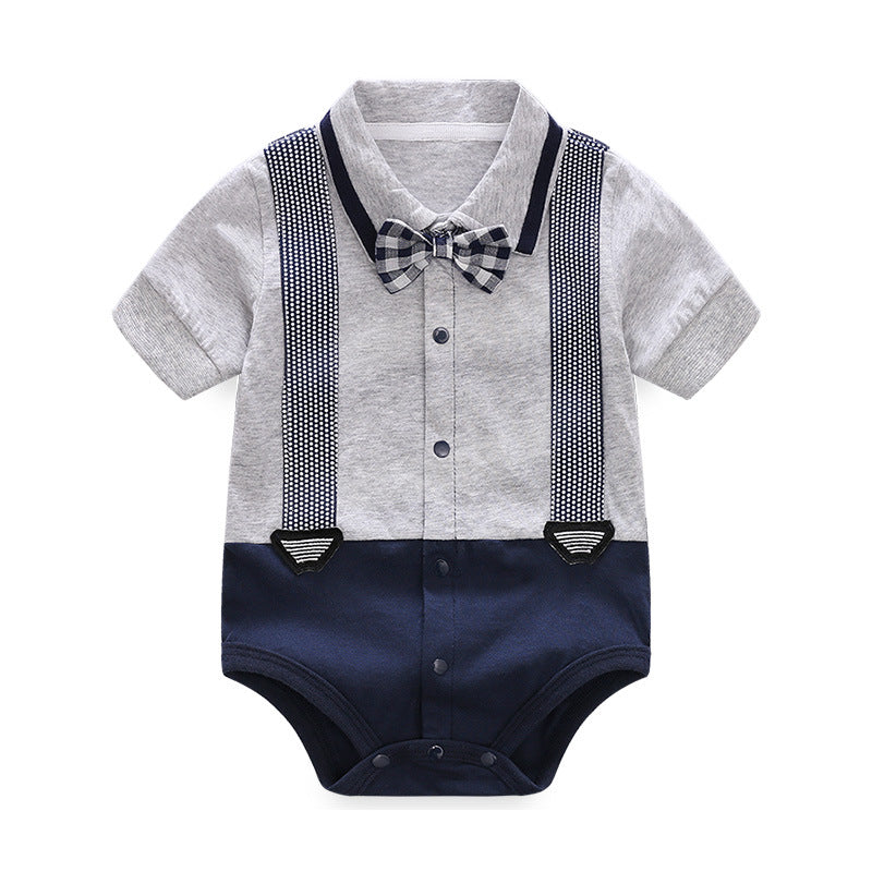 Baby Bodysuit Summer Short Sleeve Baby Full Moon Clothing Newborn Thin Gentleman Ha Clothing Creeper