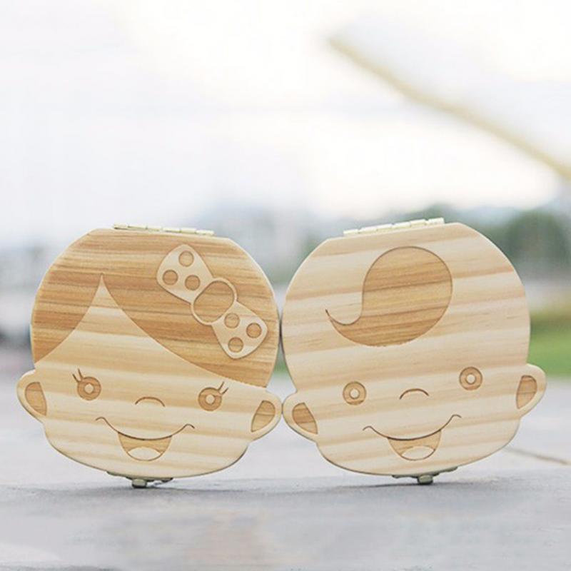 Lovely Girl /Boy Image Wooden Baby Milk Teeth Box Baby Souvenirs Fetal Hair Tooth Collection Save Box Recording Baby Growth