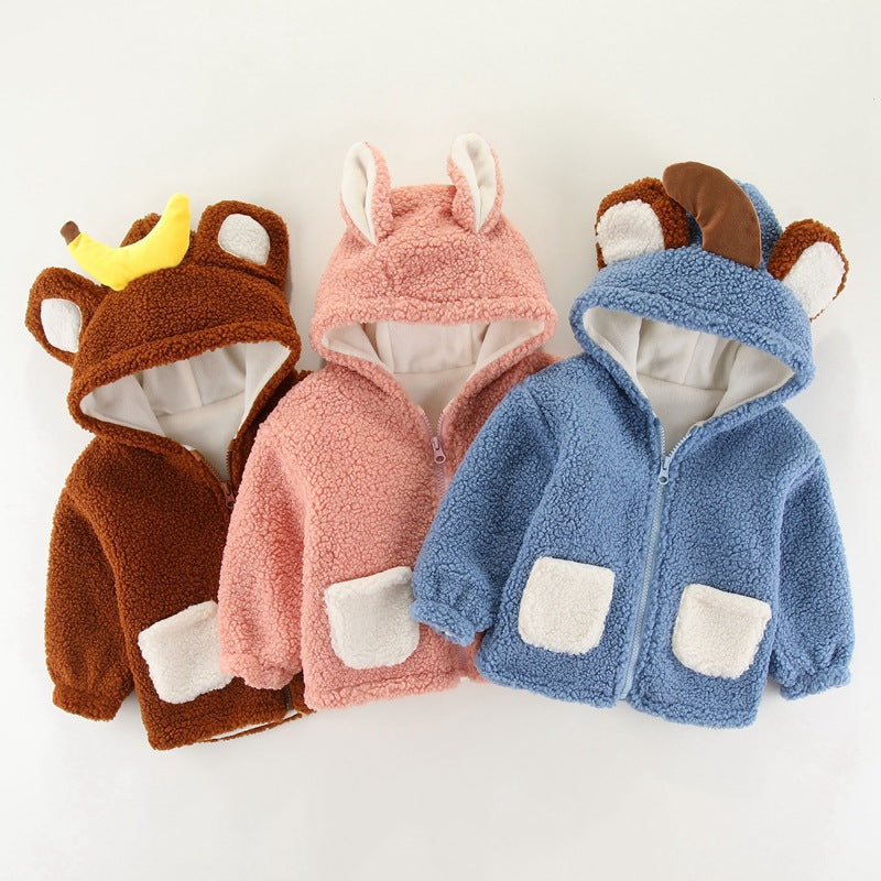 Girls Polar Fleece Jacket Boys Coat Autumn and Winter Clothes Baby Fleece Hooded Tops Baby Clothes