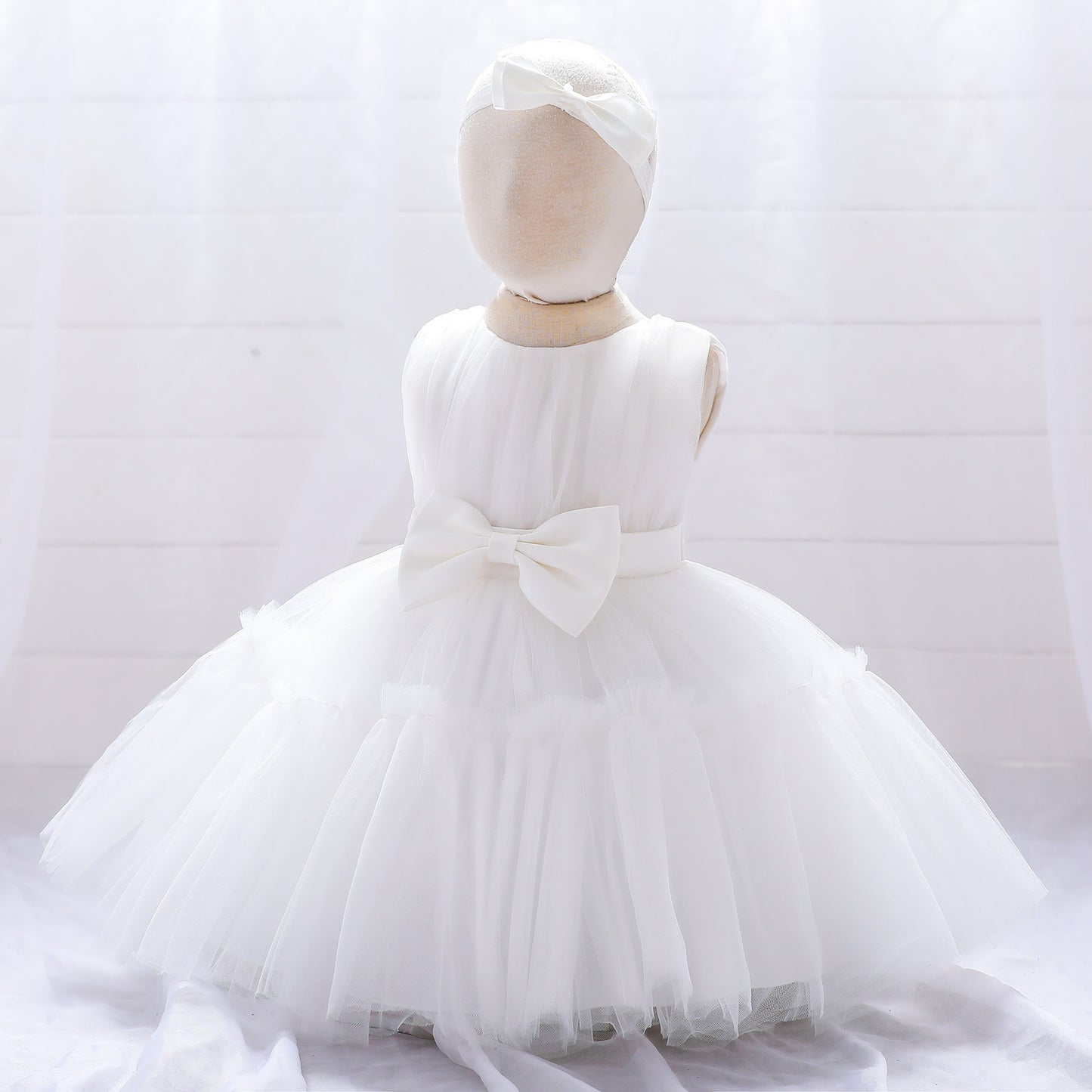 Children's mesh dress princess dress baby fluffy dress baby one year old wedding dress evening dress