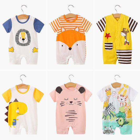 Baby jumpsuit clothing baby short sleeved clothes ins style newborn cartoon animal crawling clothes cotton jumpsuit