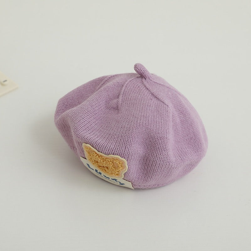 Children Spring and Autumn Beret Baby Cute Bear Hat Korean Version Male and Female Baby Corduroy Painter Hat