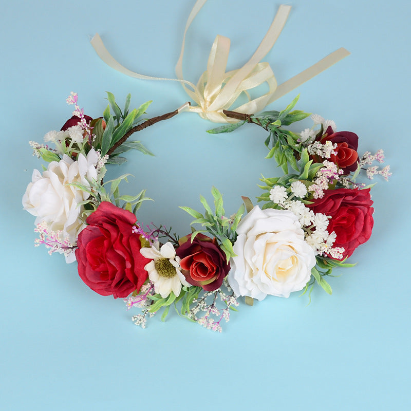 Flower garland headwear Hawaiian flower girl beautiful super fairy bride rose ring accessory