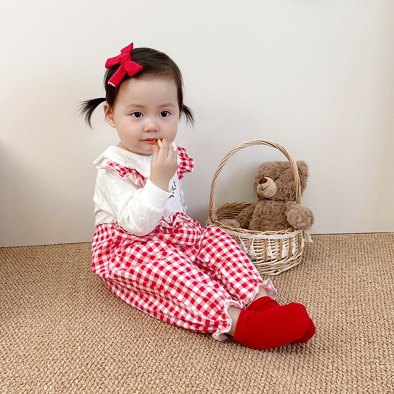 Baby Onesie Fall New Baby Girl Strap Fake Two-Piece Romper Lace Collar Baby Clothes Baby Clothes