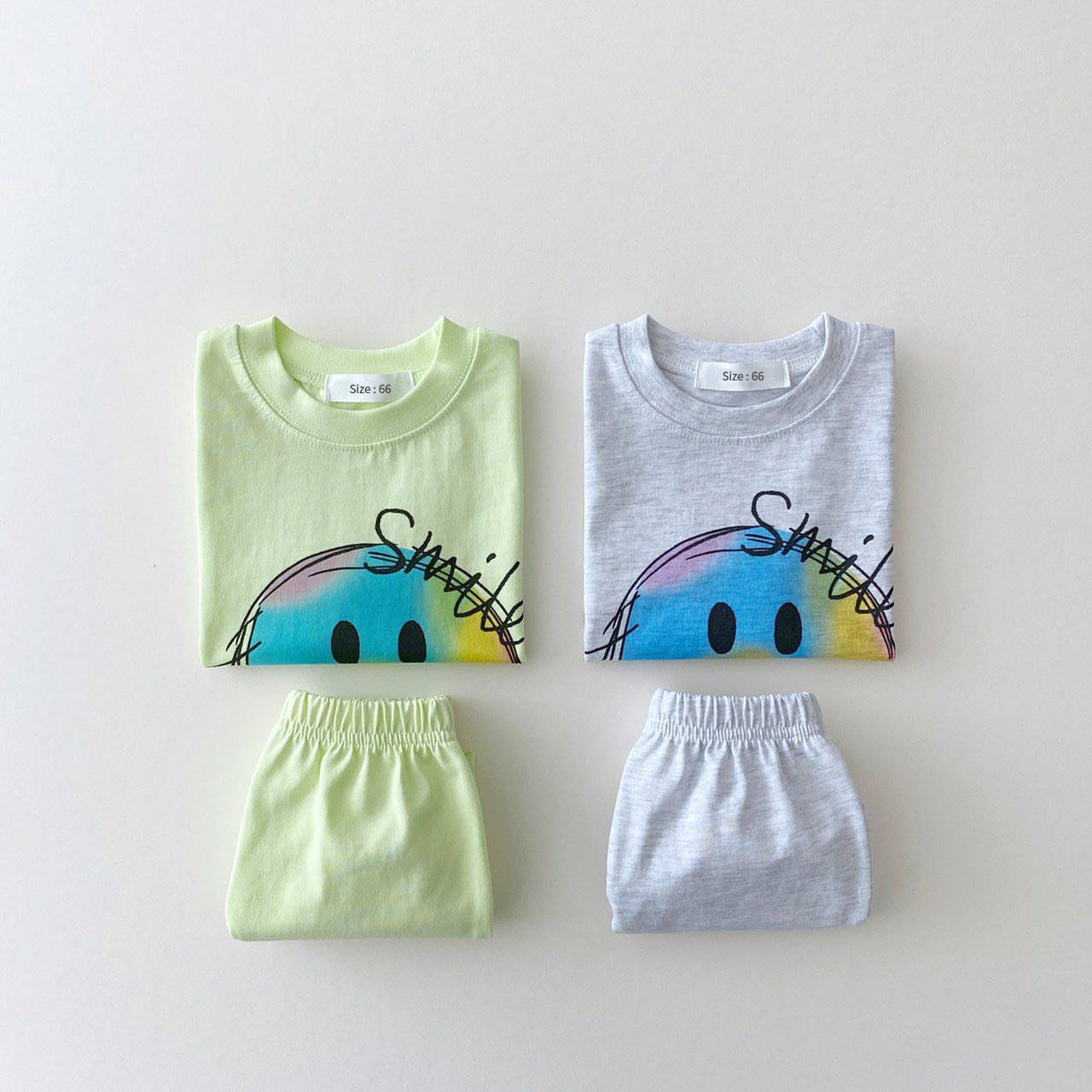 Korean Version Of Ins Summer Baby Boys And Girls Baby Smiley Print Two-Piece Cotton Casual Loose Suit