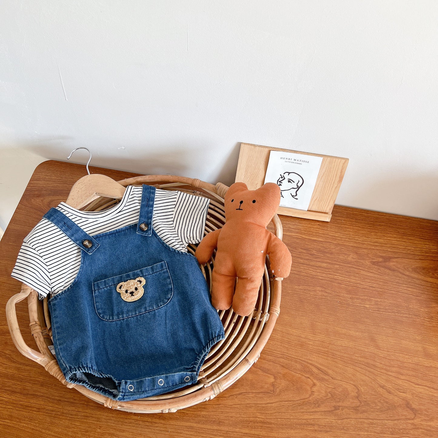 Bear denim overalls shorts children's clothing baby summer clothing baby overalls baby summer shorts