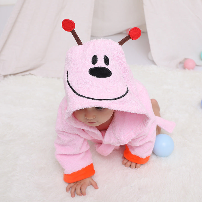 Children's Cardigan Hooded Animal Bathrobe Baby Home Clothes Cotton Towel Material Baby Absorbent Bath Towel