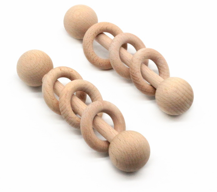 Baby Teething Wooden Ring Play Gym Baby Teether Chew Montessori Stroller Toy Pram Shower Gifts Baby Rattles