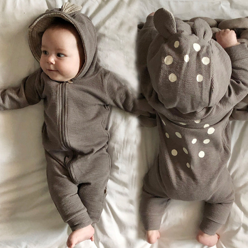 Ins Korean Version Of The Spring And Autumn Baby Cute Jumpsuit Outing Clothes Baby Deer Hooded Jumpsuit Newborn Coat