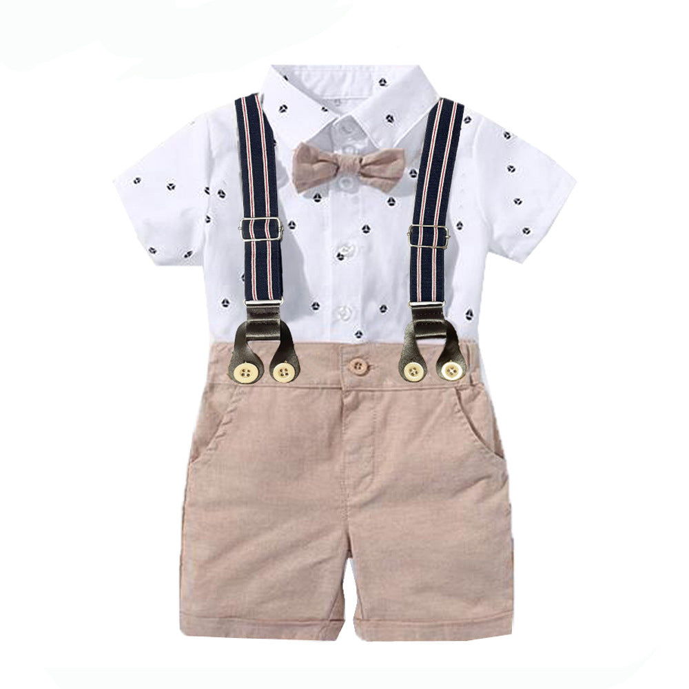 Summer New Baby Boy Gentleman Dress Printed Romper Baby Triangle Romper