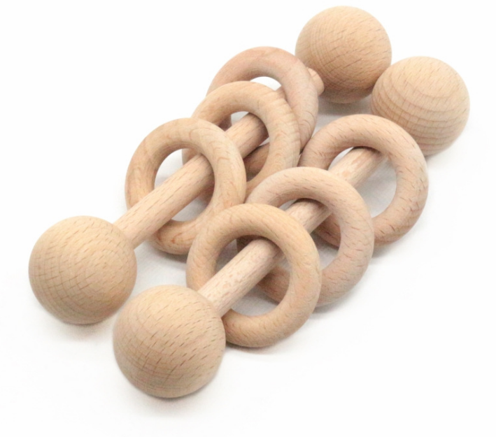 Baby Teething Wooden Ring Play Gym Baby Teether Chew Montessori Stroller Toy Pram Shower Gifts Baby Rattles