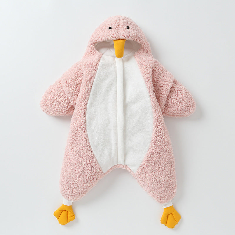 Little Yellow Duck Baby Wrapped with Lamb Fleece Thickened Newborn Baby Wrapped with Anti Startle Sleeping Bag for Newborn