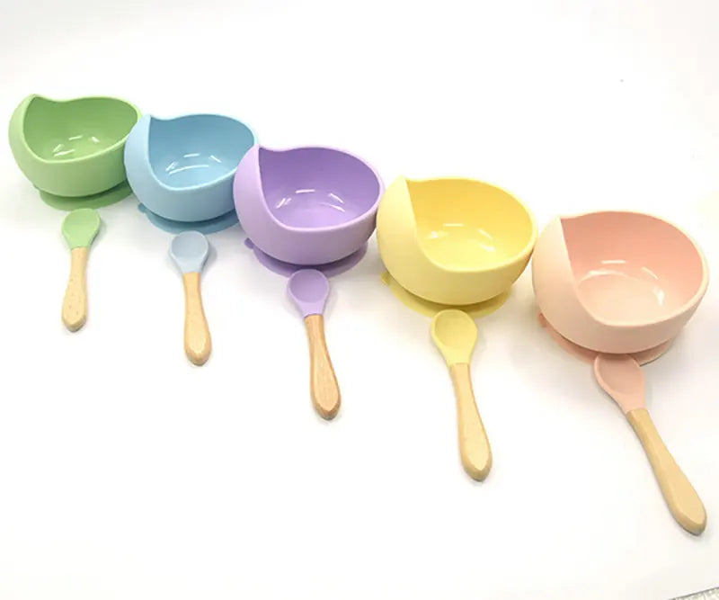 Baby Silicone Tableware Strong Sucker Water Bowl Spoon Set Children Suction Bowl Baby Food Bowl Baby Feeding Tableware