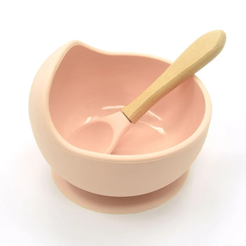 Baby Silicone Tableware Strong Sucker Water Bowl Spoon Set Children Suction Bowl Baby Food Bowl Baby Feeding Tableware