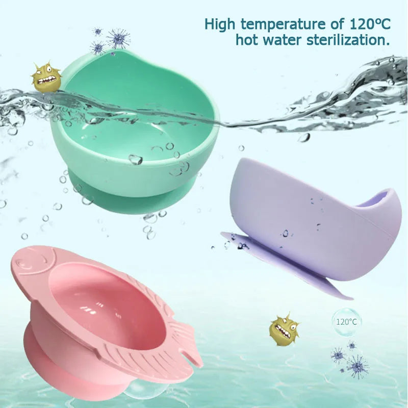 Baby Silicone Tableware Strong Sucker Water Bowl Spoon Set Children Suction Bowl Baby Food Bowl Baby Feeding Tableware