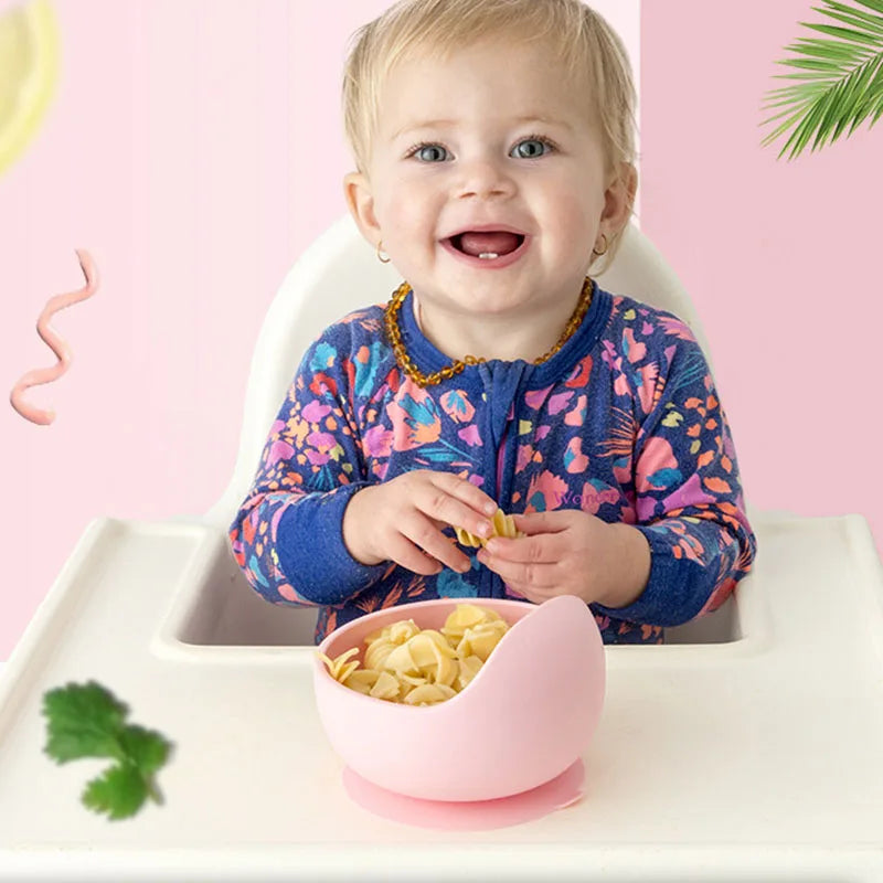 Baby Silicone Tableware Strong Sucker Water Bowl Spoon Set Children Suction Bowl Baby Food Bowl Baby Feeding Tableware