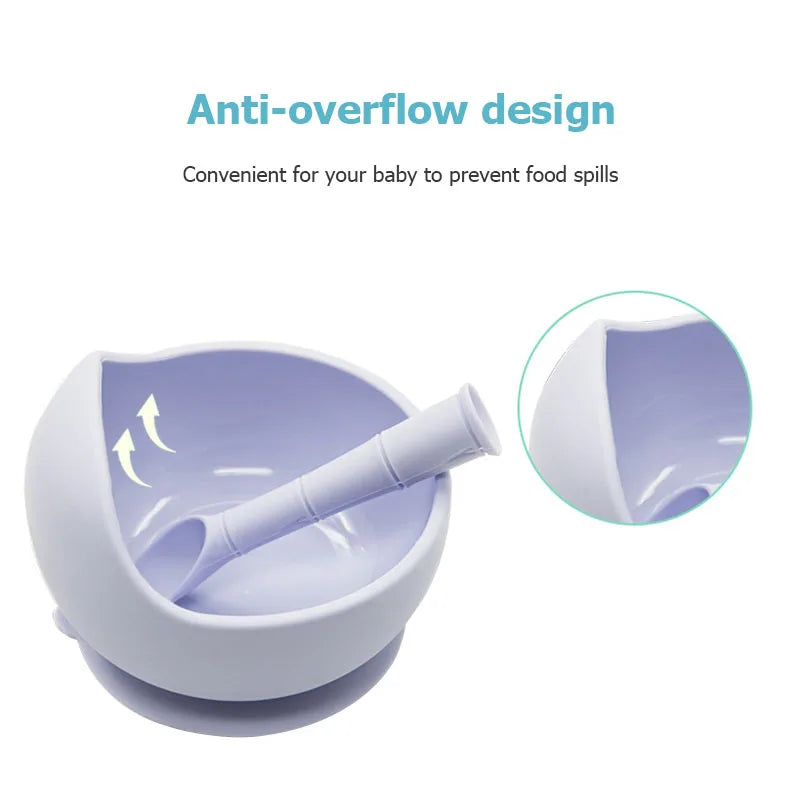 Baby Silicone Tableware Strong Sucker Water Bowl Spoon Set Children Suction Bowl Baby Food Bowl Baby Feeding Tableware