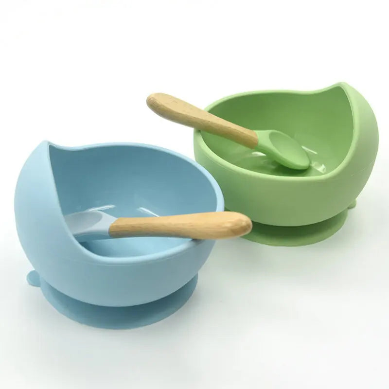 Baby Silicone Tableware Strong Sucker Water Bowl Spoon Set Children Suction Bowl Baby Food Bowl Baby Feeding Tableware