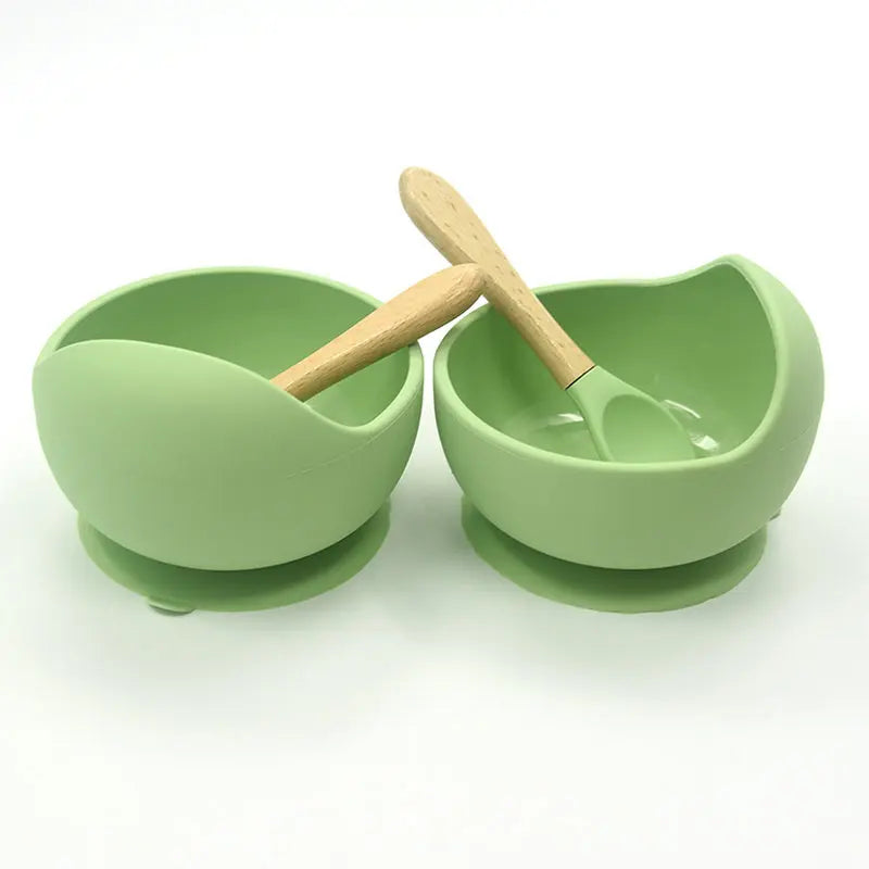 Baby Silicone Tableware Strong Sucker Water Bowl Spoon Set Children Suction Bowl Baby Food Bowl Baby Feeding Tableware