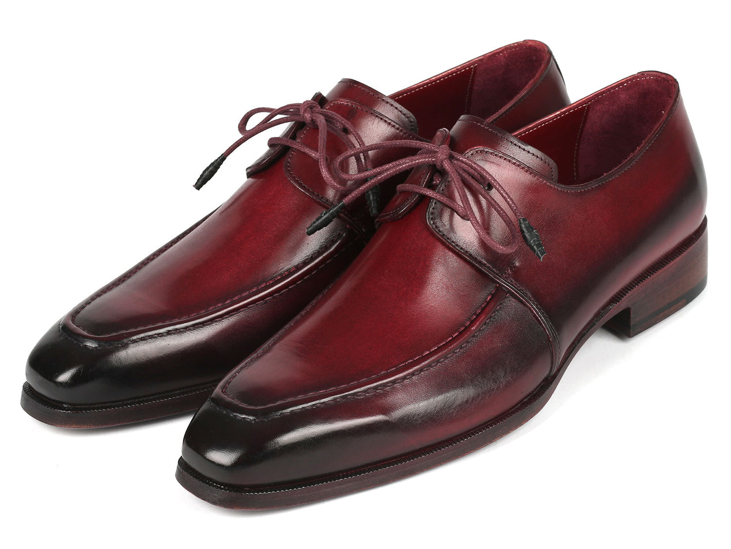 Paul Parkman Bordeaux Leather Apron Derby Shoes For Men (ID#13BRD92)