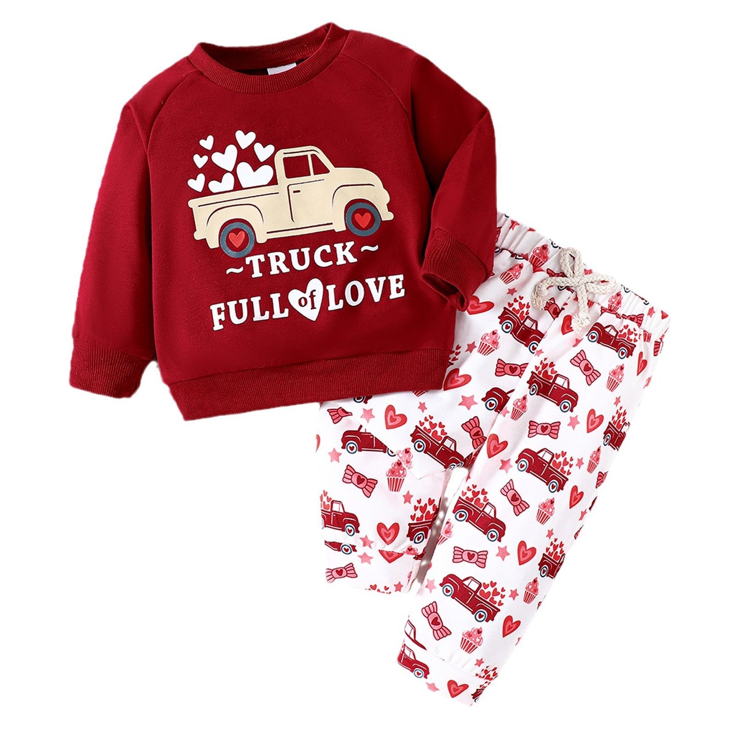 Long Sleeve Truck Letter Heart Printing Sweatshirt And Sweatpants Two-piece Set