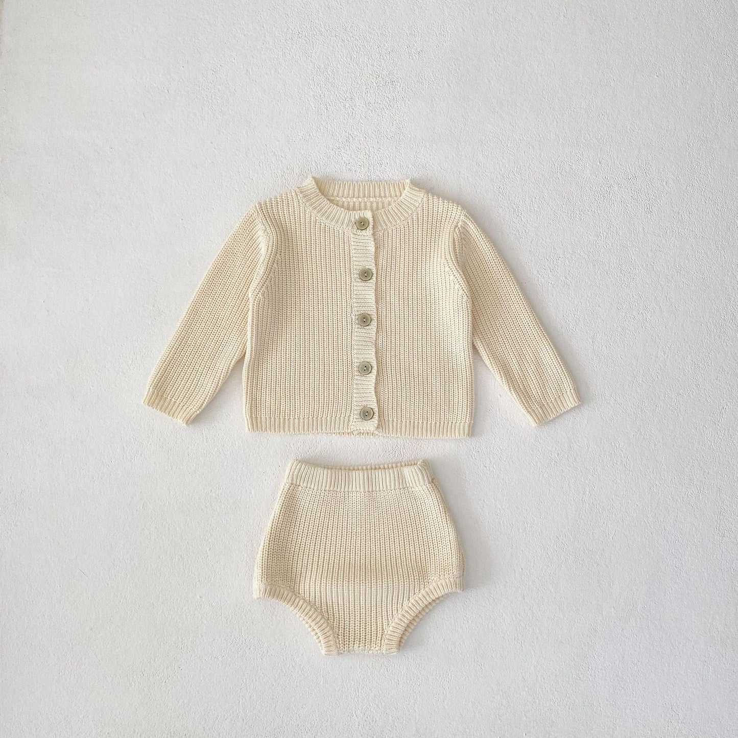 Baby Solid Color Knitted Long Sleeve Two-piece Pants