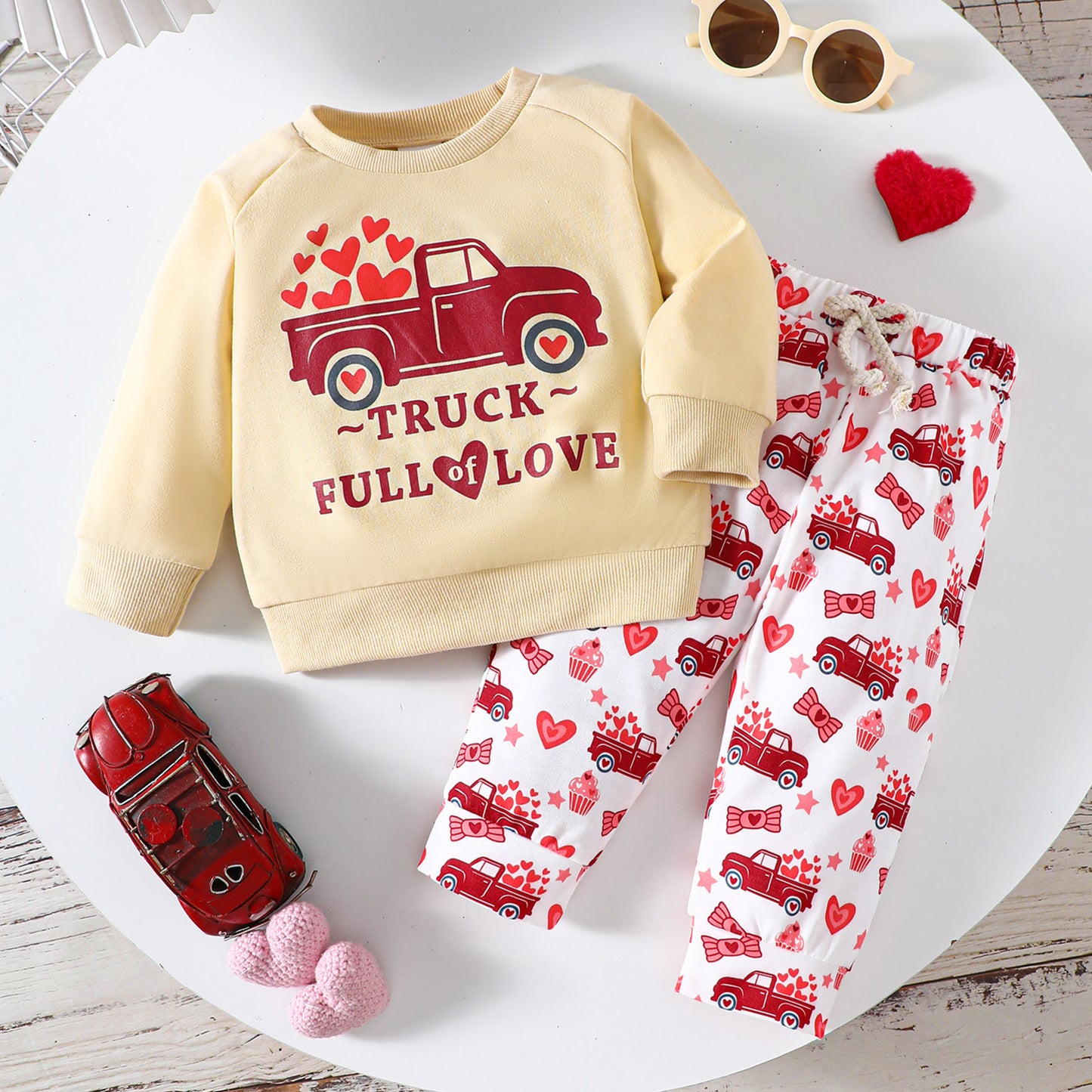 Long Sleeve Truck Letter Heart Printing Sweatshirt And Sweatpants Two-piece Set