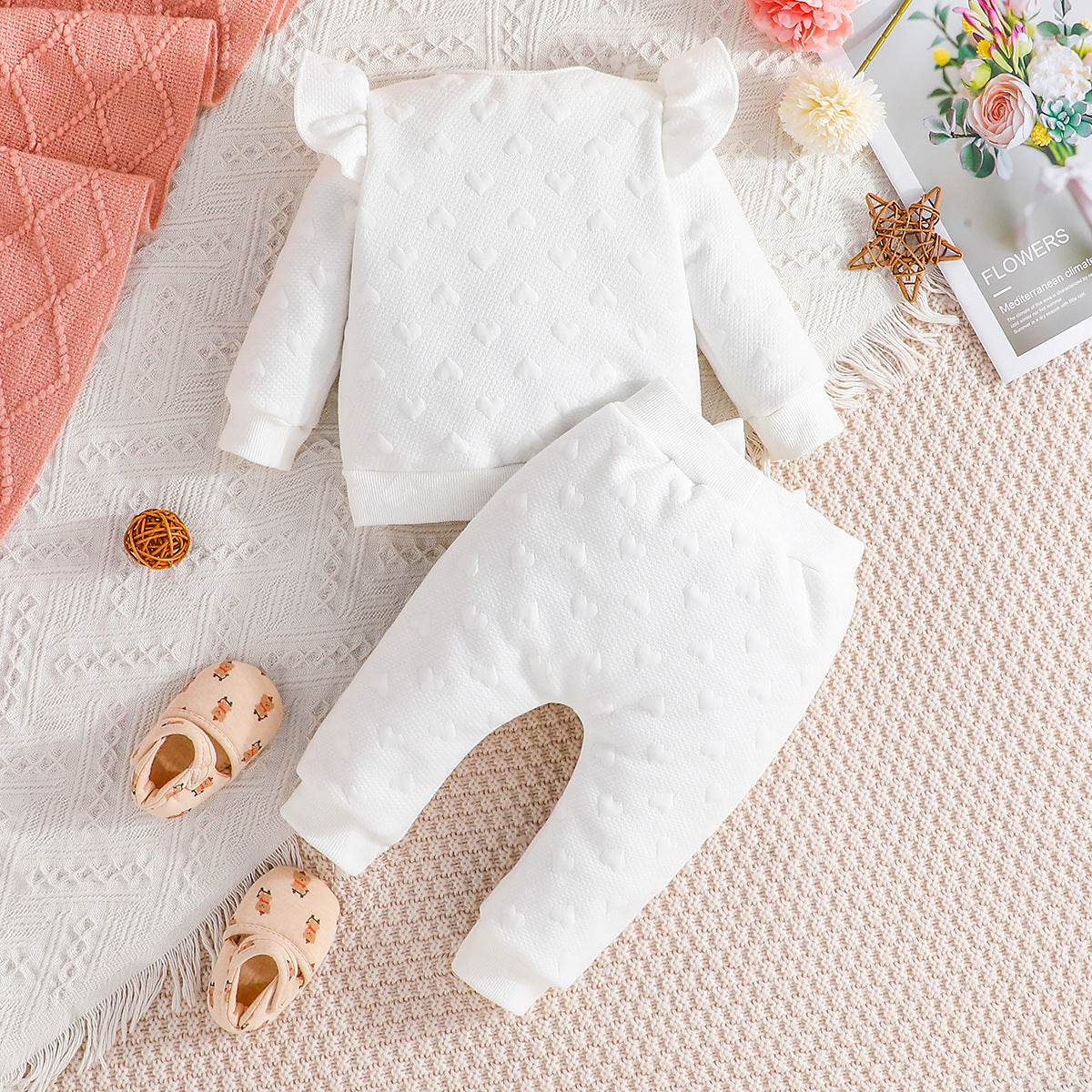 New Baby Girl Feifei Long-sleeved Top Bow Pants Two-piece Set