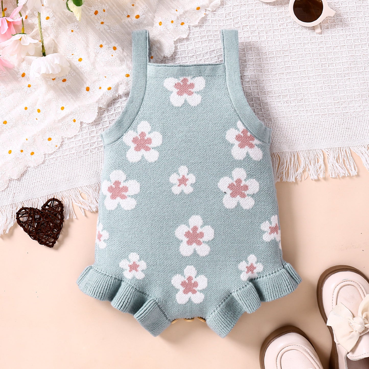 Children's Clothing Baby Strap Embroidery Light Blue Vest Jumpsuit