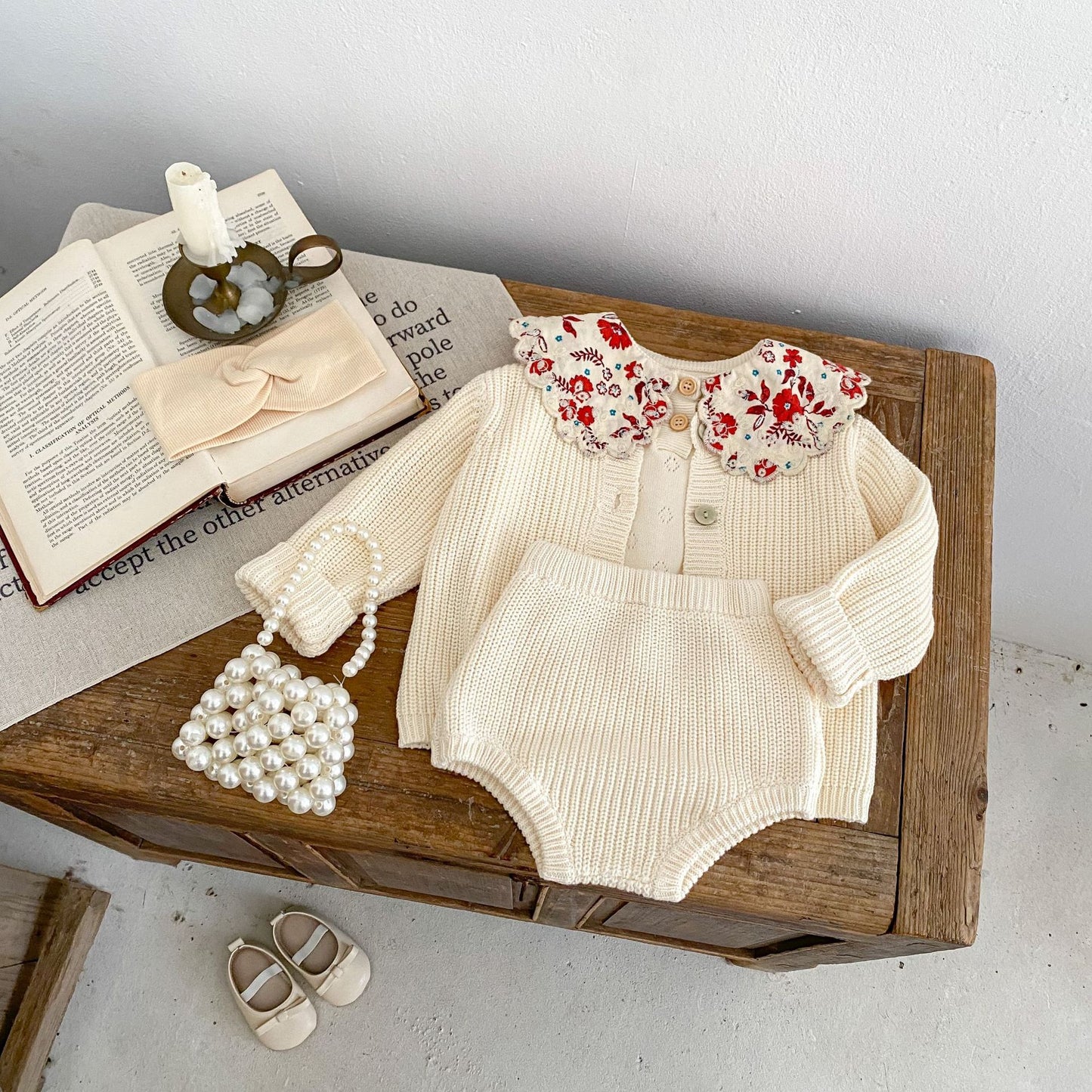 Baby Solid Color Knitted Long Sleeve Two-piece Pants