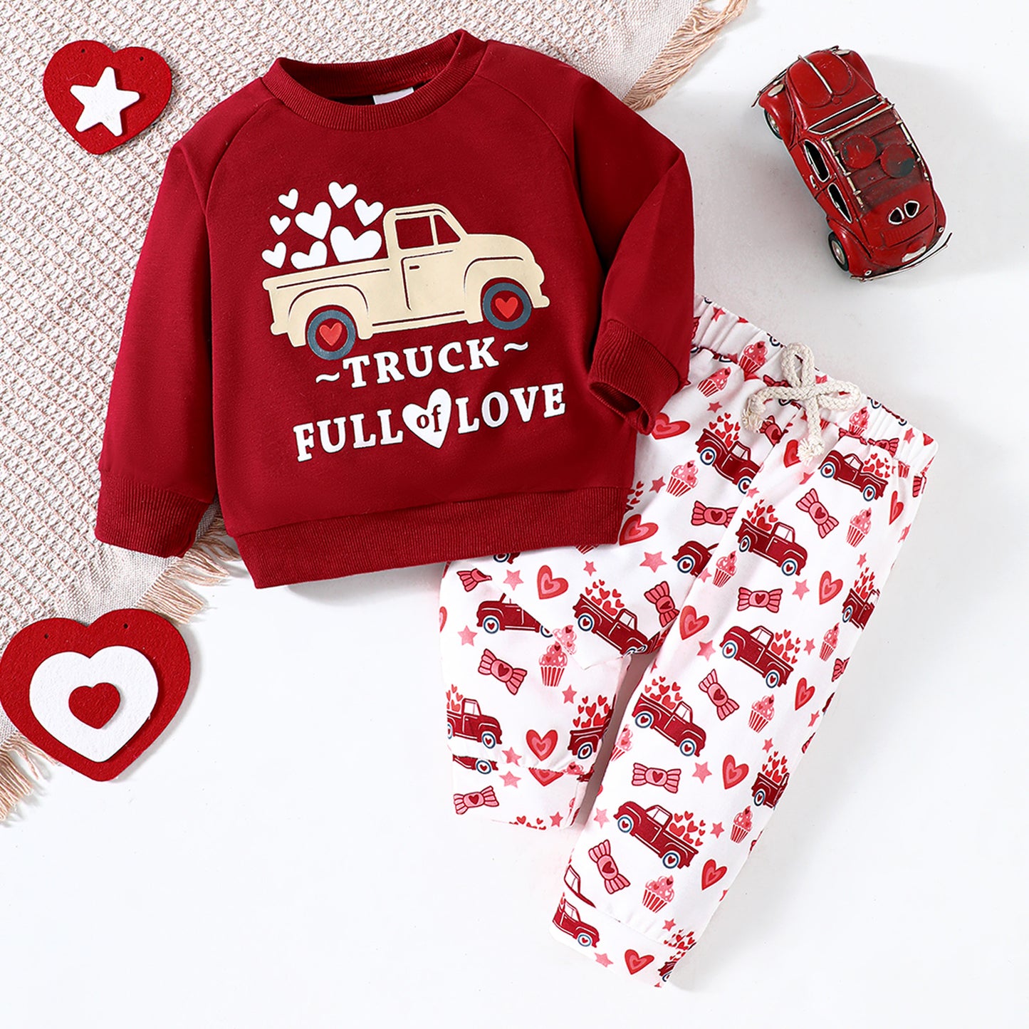 Long Sleeve Truck Letter Heart Printing Sweatshirt And Sweatpants Two-piece Set